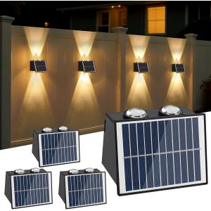 4 Piècesapplique Solaire Exterieur, Ip65 Étanche Lampe Solaire Exterieur Avec 4 Leds, 1200mah Lampe Solaire Murale Extérieur Pour Clôture Jardin, Murale, Terrasse - Neuf