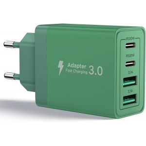 USB C Charger, 40W 4 Port USB Plug Fast Charger iPhone, 3.1A PD+QC Type C Adapter Multi AC Charger for iPhone16 15 14 13 12 11 Pro Max X XS XR 8 7 6S Plus Mini SE, iPad, Samsung - Neuf