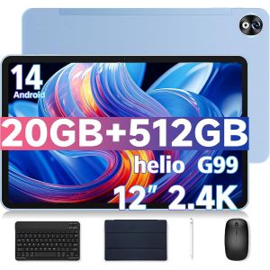 Chenquansarl-T40pro Tablette Avec Clavier Helio G99,Tablette 12 Pouces 20go Ram 512go Rom(Tf 2tb),Tablette Android 14 Batterie De 10800mah 2,4k Deux Carte Sim Avec Stylet Souris Etui,Bleu - Neuf