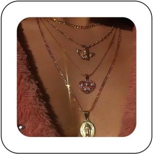 Kal-Collier À Pièces De Monnaie En Couches Boho Chaîne Ovale Pendentif Vierge Marie Collier Figaro Or Colliers Ras Du Cou Collier Coeur Strass Chaîne Bijoux Pour Femmes Et Filles - Neuf