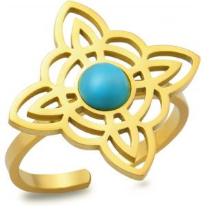 Kal-Bague N?ud De Sorcière Avec Turquoise En Acier Inoxydable Nudo De Bruja Magic Knot Bague Réglable Pour Femme Symbole Wiccan - Neuf