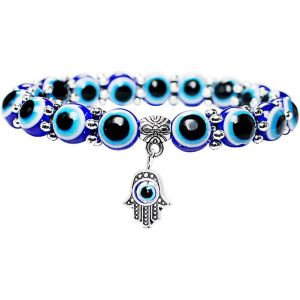 Kal-Evil Eye Bracelets De Perles Pour Femme Evil Eye Hamsa Bleu Perlé Charm Bracelet Extensible Main De Fatima Evil Eye Bracelet Chanceux Pour Protection Et Bénédiction - Neuf