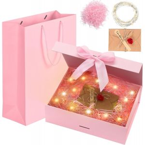 Coffret Cadeau avec Couvercle, Coffret Cadeau Rose, Coffret Cadeau avec noeud, Sac, Ruban, lumière, Raphia, Cartes de v?ux, Coffrets Cadeaux pour Mariage, Anniversaire, Noël, Anniversaire - Neuf