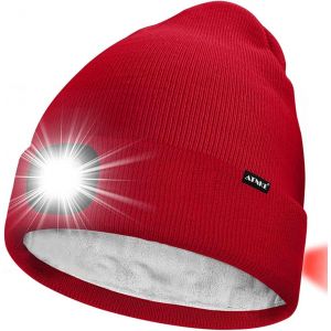 Unisexe 8 Led Bonnet Lampe Frontale,Usb Rechargeable Rouge Feu Arri&egrave;re Clignotant Chapeau De Course Lumi&egrave;re Chaud Polaire Doubl&eacute;e Tricot Bonnet Cadeaux Pour Hommes Et Femmes - Neuf