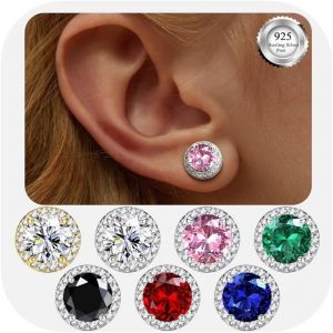 Kal-Boucles D'oreilles Femme Argent 925 - Boucles D'oreilles Rondes Avec Pierre De Naissance - Hypoallerg&eacute;niques Boucles D'oreilles Clous 8 Mm - Brillant Grandes Boucles D'oreilles Zirconium - Neuf
