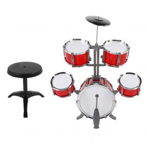 Batterie De Jazz Pour Enfants, 5 Pieces, Avec Cymbale, Tabouret, Instrument De Musique, Jouets Educatifs (Rouge) - Neuf