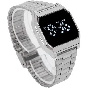 Montre De Sport Numérique,Bracelet En Acier Inoxydable Avec Écran Tactile,Montre Numérique Multifonctionnelle À Led Transparente Avec Fonction Chronographe D'alarme Pour Homme Et Femme - Neuf