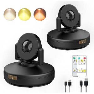 Subzonal-Projecteur Led Sans Fil Ensemble De 2 Pi&egrave;ces, Lampe Montante Rechargeable, Aliment&eacute; Par Batterie, Lampe Photo Avec T&eacute;l&eacute;commande, Projecteur De Bande, Puck Light Avec Gradation De Minuterie - Neuf