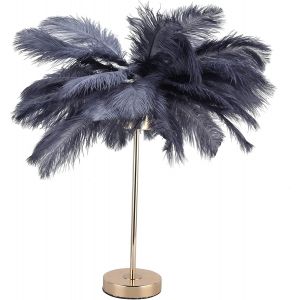 Kal-Lampe De Bureau En Plumes, Lampe De Table En Plumes D'autruche G4 Veilleuse Lumière De Chevet Lampe De Décoration Pour Chambre Salle De Mariage(Black) - Neuf
