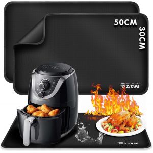 AYUHR-2 Pièces Tapis résistant à la chaleur pour friteuse à air, 50x30cm Tapis de protection thermique, Protection du plan de travail, Tapis en silicone pour Micro-ondes, Machine à café - Neuf