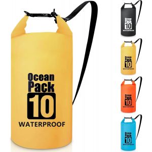 KALANKA-Dry Bag Sac étanche 5L/10L/20L/30L Sac à dos étanche Bandoulière réglable Sac étanche pour kayak, pêche, randonnée, voyage, camping, jaune, 10 l, Sac à dos de vélo - Neuf