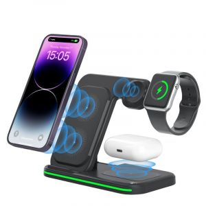 Chargeur Induction, 3 En 1 Chargeur Sans Fil Rapide, Chargeur De Charge Compatible Avec Iphone 14/13/12/11/X/8, Samsung Galaxy S22 Ultra/S22/S22+, Apple Watch 7/Se/6/5/4/3/2, Airpods 3/2/Pro - Neuf