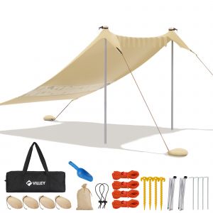 Tente De Plage Anti-Uv Villey, Upf50+, Abris De Plage Pour 3 Personnes, Lycra Tente Avec 2 Pi&egrave;ces Poteaux En Aluminium Et Sac De Sable Pour Camping L'ext&eacute;rieur,2m X 2,4m Kaki - Neuf
