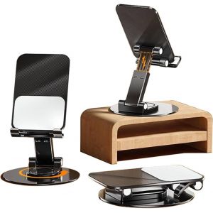 Support Téléphone Portable Universel,Support De Bureau Pivotant Réglable Avec Base Rotative 360 Degrés,Support Pliable,Compatible Avec Iphone,Galaxy,Tous Les Smartphones De 4 À 10 Pouces(Noir) - Neuf