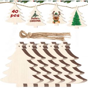 (B) 40 pendentifs décoratifs en bois, artisanat de Noël, pendentif en bois pour sapin de Noël, ornements de sapin de Noël en bois, ornements de Noël en bois, boules de Noël rondes en bois - Neuf