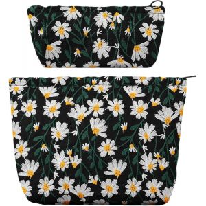nzqaf-Trousse de Toilette Voyage, Trousses de Maquillage Brodée 2 Pièces, Trousse Maquillage Femme, Sac de Organiseur Cosmétique Sac de Maquillages Femme, Cosmétiques à Glissière Portable - Neuf