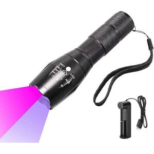 DOOL-Lampe Torche Uv,Lampe De Poche Ultra Violette Avec Lumière Noire 365Nm Et 395Nm Torche Uv Zoomable Détecteur D'Urine Pour Animaux De Compagnie(Batterie Rechargeable Et Chargeur Inclus - Neuf