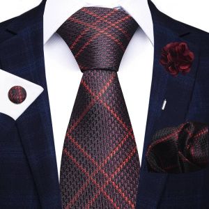 Cadeau De Vacances Marque 8 Cm Cravate Mouchoir Bouton De Manchette Ensemble D'épingles Pour Hommes Cravate Rayure Rouge Costume Accessoires Mariage Gravatas--Sf246 - Neuf