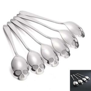 Lot De 6 Cuill&egrave;res T&ecirc;te De Mort En Acier Inoxydable &iquest; Vaisselle Unique Pour Caf&eacute;, Th&eacute; Et Sucre &iquest; Cadeau Id&eacute;al Pour Collectionneurs Et Passionn&eacute;s - Neuf