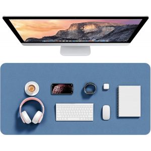 Sous-main de bureau 90 x 43 cm en cuir synth&iquest;&iquest;tique - Tapis de souris - Protection de bureau antid&iquest;&iquest;rapante - ?tanche - Pour le bureau et la maison - Bleu fonc&iquest;&iquest; - Neuf