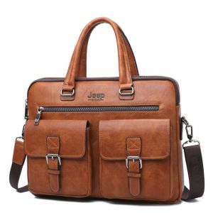 JEEP BULUO Marque Man'sBusiness Sac Cartable 2 pcs/set Split En Cuir De Haute Qualité Hommes Sacs de bureau Pour 13. Pc portable 3 pouces A4 décontracté - Orange 8006 - Neuf