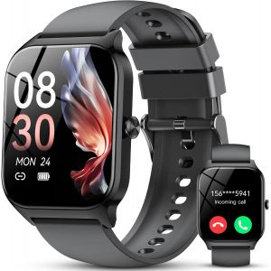 Kal-Montre Connectée Homme Femme,1.85"" Hd Smartwatch Avec Appels Bluetooth,115+ Sportifs Modes Montre, Ip68 Étanche , Moniteur Sommeil, Fréquence Cardiaque ,Podometre Pour Android Ios Noir, Noir Bril - Neuf