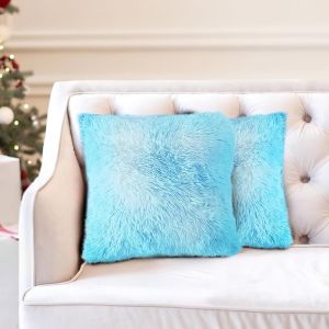 Slep-2 Pi&egrave;ces Housse De Coussin, Fourrure Artificielle Taie D'oreiller, Mongolie Taie D'oreiller Super Doux Moelleuse, Pour D&eacute;coratif Canap&eacute; Salon Chambre (Bleu, 45 X 45cm) - Neuf