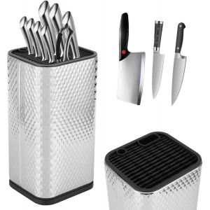 OAYEW-Bloc &agrave; couteaux 3 en 1 sans couteau, porte-couteaux rond universel avec fentes et support de rangement multifonction, porte-couteaux, bloc &agrave; couteaux noir sans couteaux pour tous les couteaux d - Neuf