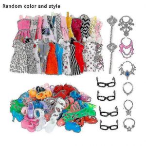 32 Item/set Accessoires de poup&eacute;e 10 pcs Robe de v&ecirc;tements de poup&eacute;e + 4 lunettes + 6 collier en plastique + 2 sac &agrave; main + 10 pai - Neuf