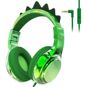 LORANKA-Casque Audio Enfant, Casque Filaire Volume Limit&eacute; 85/94dB, Son St&eacute;r&eacute;o, Casque d'&Eacute;coute pour Enfants Pliable avec Fil 3.5 mm, pour iPad/Tablettes/Voyages/l'&Eacute;cole (Dinosaures, Vert) - Neuf
