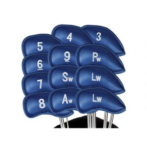 Ensemble De 12 Couvre-T&ecirc;tes De Club De Golf En Cuir Synth&eacute;tique Bleu, Compatibles Avec Les T&ecirc;tes De Club Standard - Neuf