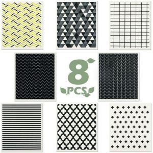 Lot De 8 Torchons Su&eacute;dois R&eacute;utilisables, &Eacute;ponges Et Chiffons Absorbants Pour Le Nettoyage De La Cuisine, 8 Mod&egrave;les Diff&eacute;rents - Neuf