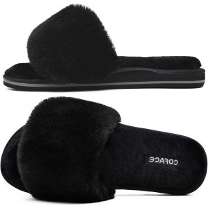 Kalanka-Chaussons Femme Fourrure Pantoufles Peluche Claquette Femme Pantoufles Maison Sandal Bout Ouvert -Orthopédique-Antidérapant-Lavable - Neuf
