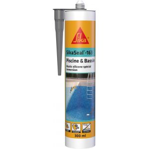 SikaSeal 163 Piscine & Bassin,Mastic silicone spécial joint pour piscine,Idéal pour une immersion permanente,Resistant au chlore,Multi-support,300ml Gris (Sikasil Pool) - Neuf