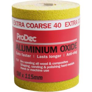 Rouleau de 5 m de papier abrasif jaune, oxyde d`aluminium, grain 40 extra grossier pour poncer bois, peinture, joints, métal et plus, papier abrasif compatible avec les ponceuses électriques - Neuf
