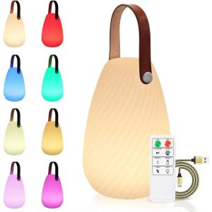 Lampe De Table Led Extérieur Avec Télécommande Blanc Chaud 8 Couleurs Intensité Variable Lampe De Table Sans Fil Étanche Décoration Idéale Pour Votre Maison Et Jardin (Rond Avec Texturé) - Neuf