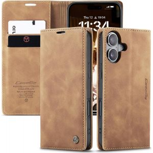 Maa-Coque Iphone 16 Plus Housse Antichoc En Cuir Pu Premium Fentes Cartes Etui Pochette De Portefeuille Avec Fonction Support Case À Rabat Pour Iphone 16 Plus - Brun - Neuf