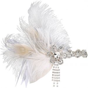 Gjhgf-Bandeau Plume Année 20 Gatsby Couronne Plume Accessoires Gatsby Flapper Bandeau Des Année 1920 Serre-Tête Vintage Classique Partie À Thème Blanc - Neuf