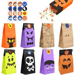 Tianyi-Halloween Sacs De Cadeau, Papier Sacs De Bonbons, Sac De Bonbons D'halloween, 24pcs Avec 24 Etiquettes Sac Kraft D'halloween Sacs Treats Halloween Sacs De Friandises Pour Halloween - Neuf