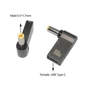 Adaptateur de charge rapide USB Type C 100W,connecteur universel USB C pour ordinateur portable,convertisseur pour Dell Asus Hp Acer Lenovo 5.5-1.7mm - Neuf