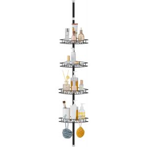 Etagere Douche Telescopique, Etagere Douche Sans Percage Acier Inoxydable Avec 4 Paniers, Rangement Douche Reglable Hauteur 85-325Cm Pour Salle De Bain, Noir - Neuf