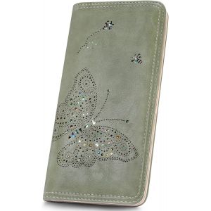 Portefeuille Long Pour Femme Avec Blocage Rfid - Portefeuille Fin &Agrave; Deux Volets En Cuir Avec Petite Fermeture &Eacute;clair - Poche Pour Pi&egrave;ces De Monnaie - Portefeuille Pour Filles - 11 Emplacements - Neuf