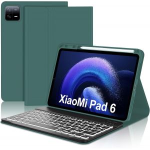 Coque Clavier pour Xiaomi Pad 6/6 Pro 11 Pouces 2023, AZERTY Clavier R&eacute;tro-&eacute;clair&eacute; Bluetooth sans Fil Amovible Magn&eacute;tique pour Tablette Xiaomi Pad 6/6 Pro 11"", Vert fonc&eacute; - Neuf