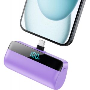 Eryi-Batterie Externe 5200mah Pour Iphone 16/15 Series, Pd Charge Rapide Usb C Power Bank Avec Écran Lcd Chargeur Portable Compatible Avec Iphone 16/15 Plus Pro Max, Samsung S24/23, Huawei Etc-Pourpr - Neuf