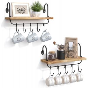 Chenquansarl-Lot De 2 Étagères Porte-Tasses Suspendues, Avec 10 Crochets Réglables (Support Tasse/Support Tasse À Café Suspendu), Étagères Murales Pour Rangement Tasses & Station De Café ¿ Ustensiles - Neuf