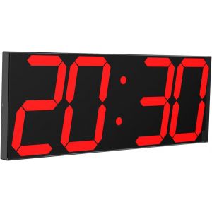 CHKOSDA Grande horloge murale numérique LED avec affichage LED de 18 pouces, compte à rebours avec 8 niveaux de luminosité réglables, 16 alarmes, affichage 12/24 heures, affichage de la température et - Neuf