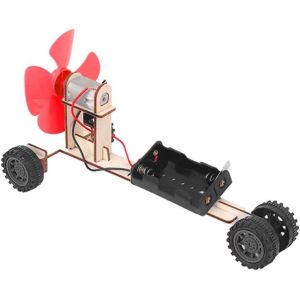 KAAQL-Voiture Éolienne Électrique En Bois,Kit De Modèle D'Expérience Scientifique De Voiture Éolienne Électrique En Bois Bricolage Modèle De Moteur De Lame De Ventilateur Jouet Éducatif Pour Enfants - Neuf