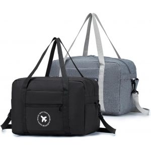 nzqaf-Sac 40x20x25 Ryanair Sac de Voyage Pliable Sac de Cabine Avion Sac à Bandoulière Sac Weekend Homme Femme Sac Cabine Avion Valise Cabine Sac Baggage Valise Voyage (Noir+Gris) - Neuf