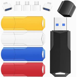 Lot de 5 Cl&iquest;&iquest;s USB 3.0 32 Go avec Adaptateurs USB-C et Lani&iquest;&iquest;res - Cle USB Haute Vitesse pour Stockage Fichiers, Photos, Vid&iquest;&iquest;os, Bureau, ?cole - Neuf