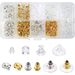Mevronisshop-Toaob 600pcs Fermoirs De Boucles D'oreilles 7 Styles Argent Dor&eacute; Et Transparent Forme De Papillon S&eacute;curit&eacute; Fermoirs Poussoirs Clips En M&eacute;tal Caoutchouc Et Plastique Pour Fabrication De B - Neuf